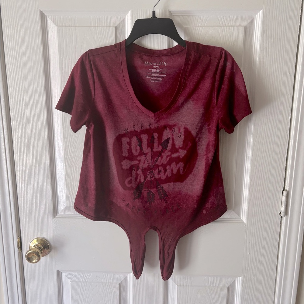 Crop T-shirt weekends are my happy place, follow that dream tie front